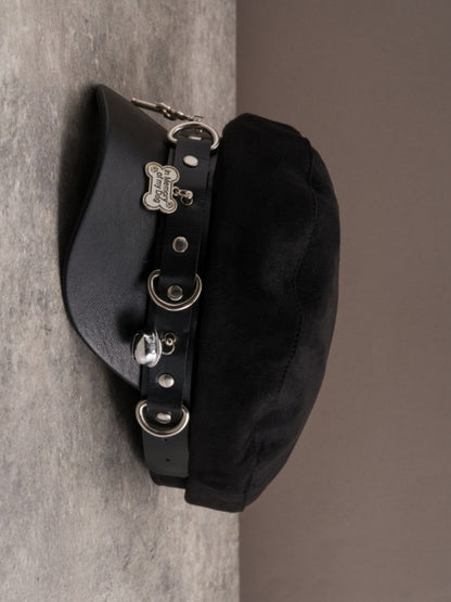 Baskenmütze, Kreuz, Hut und Details, Charme, Gothic, Knochen, schwarze Nieten