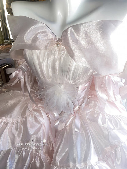 Light Pink Floral Fairy Princess Boned Waist Puffy Dress