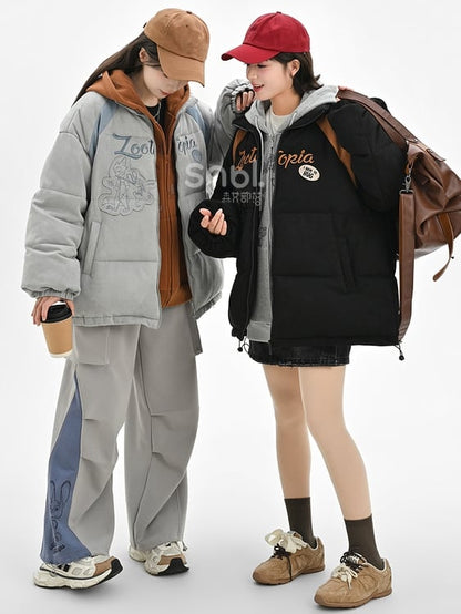 Zootopia Judy and Nick Applique Black Puffer Jacket