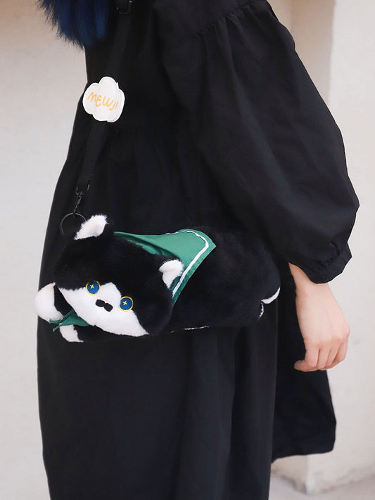 Black Cute Cat-shaped Plush Crossbody Bag