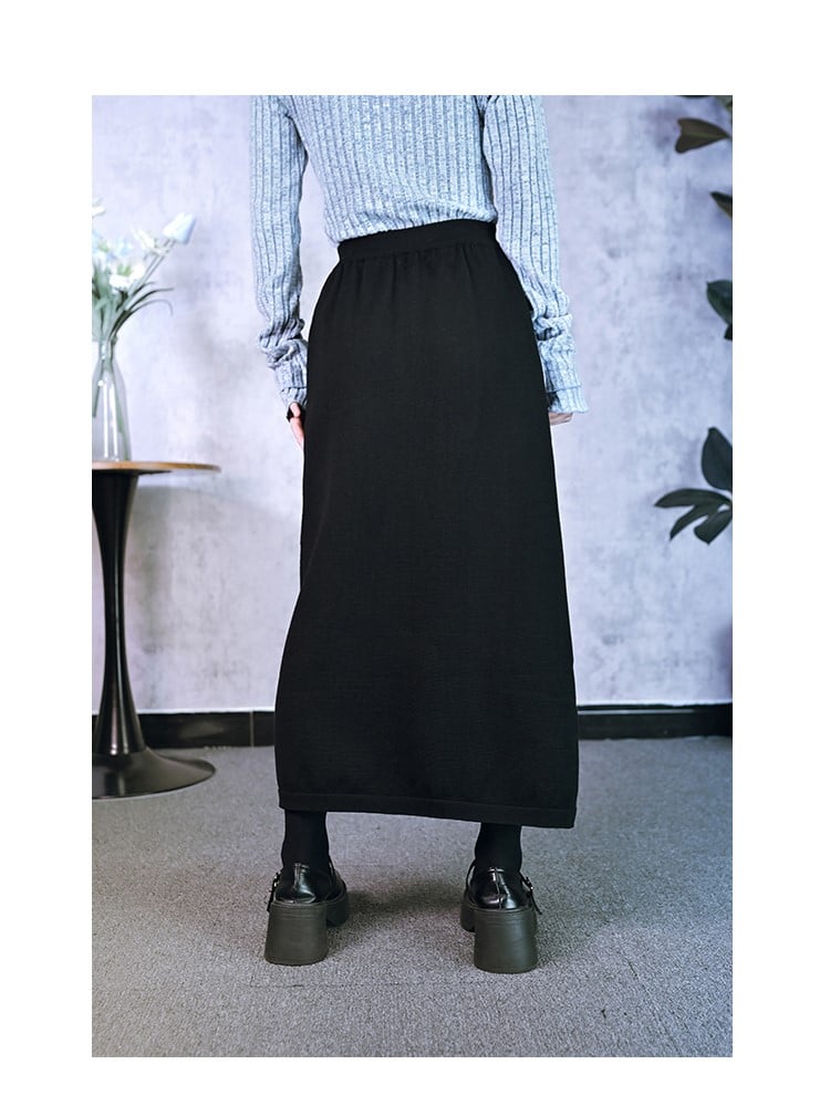 with Cheongsam Jacquard Pattern Skirt Diamond Multicolor Knit Black