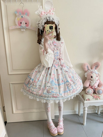 Lolita Tea Flags Afternoon Ribbon with Puppy's Dress Sweet Print