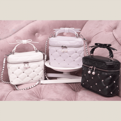 Crossbody/Handbag Quilted Decor with Jirai Pink/White/Black Kei Rhinestone