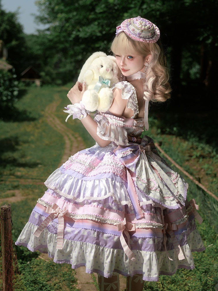 Tiered Purple Accents Lolita Skirt Cake Taro Paste Sweet Bow Dress