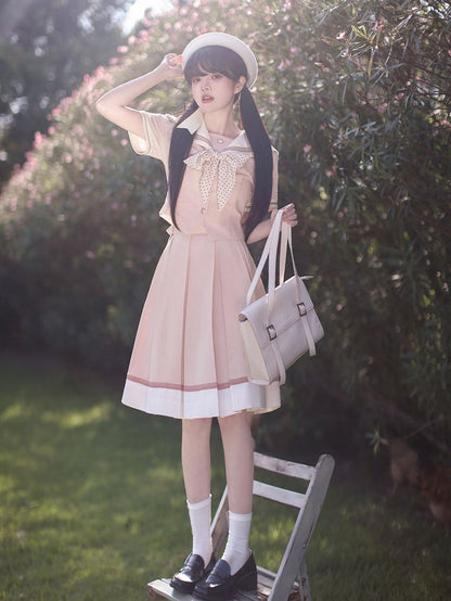 JK Skirt with Uniform Hem Beige Pleat Box 55cm Pink