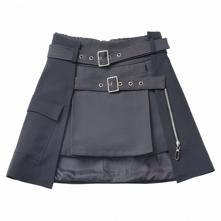 Black Buckle Straps Cyberpunk Skirt