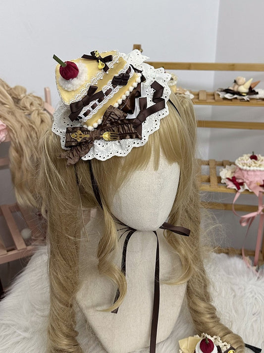 Yellow/Pink/Blue Cake Lolita Mini and Cherry Triangle Decoration Bow with Sweet Hat