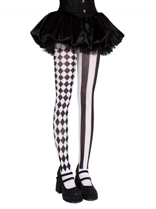 Black / Asymmetrical Print Vibes Circus Tights Clown Red