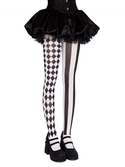 Black / Asymmetrical Print Vibes Circus Tights Clown Red