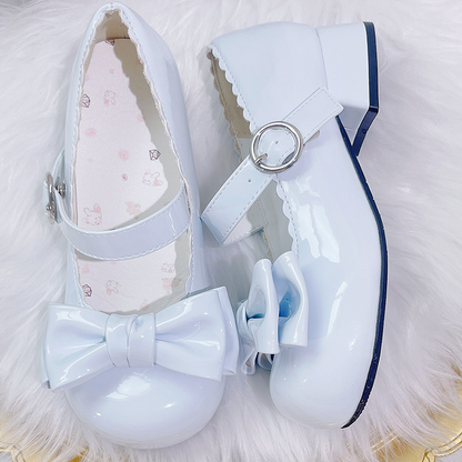 Sweet Lolita Blue Bowknot Round Toe Block Heel Mary Janes