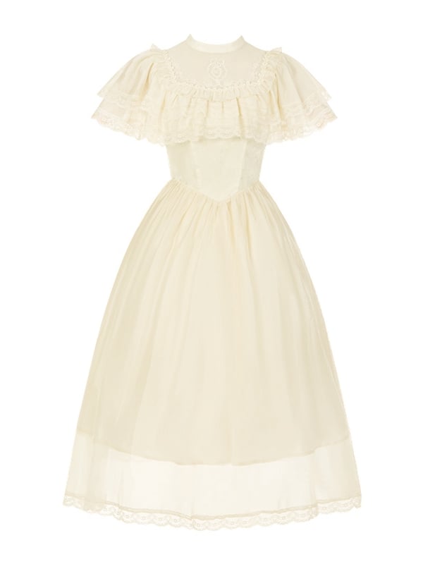 Dress Beige Elegant One Edward Illusion Lolita Piece Square Neck Waist Neckline Basque