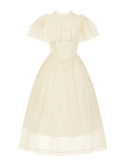 Dress Beige Elegant One Edward Illusion Lolita Piece Square Neck Waist Neckline Basque