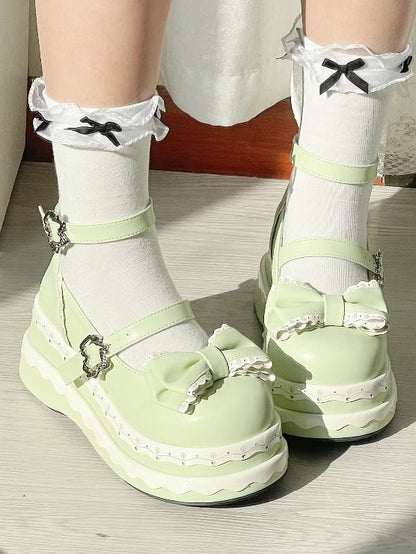 Lolita Cute Light Green Bowknot Cake Buckle Straps Platform Shoes