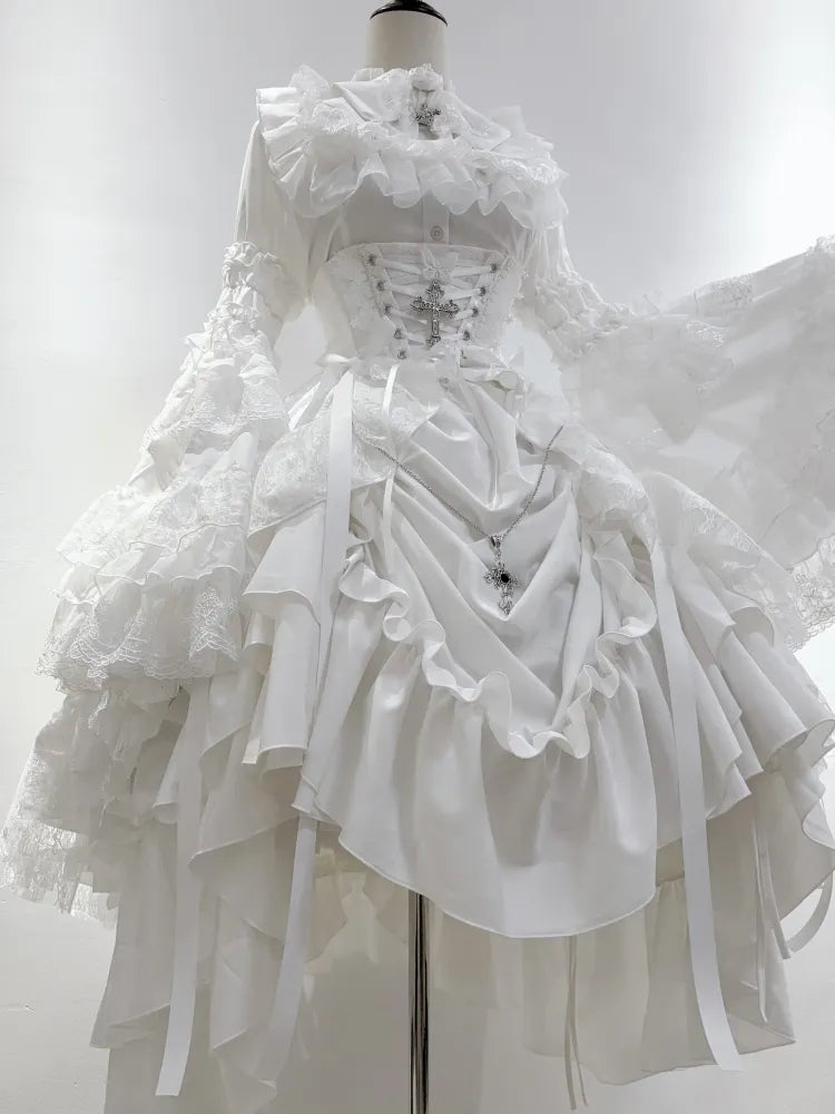 Unterstäbchen Korsett Gothic Lolita Weißer Rock Kordelzug / Taille