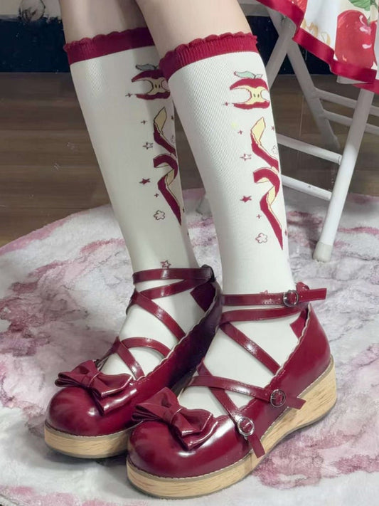 Apple Socks Lolita Red Christmas Calf