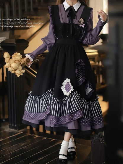 Waist with Belt Velvet Purple Sweet Lolita One Piece High Waist Dress