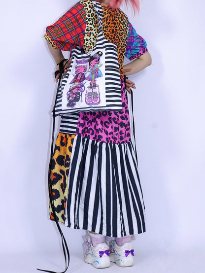 Sleeves Print Pink Puff Leopard Gyaru Fashion Dress