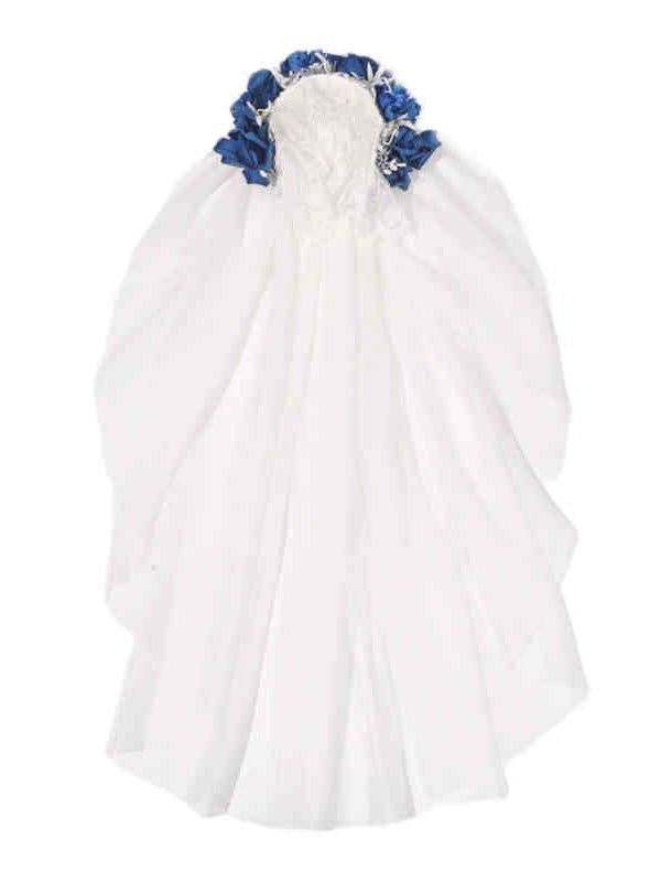 White Goth Blue Flowers Bride Veil