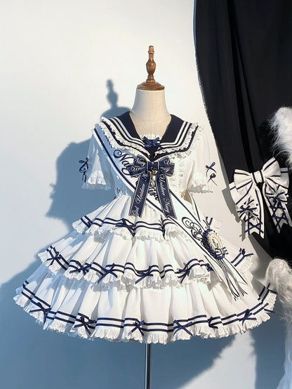Sleeves Sailor Collar White with Summer Dress Short Detachable Lolita