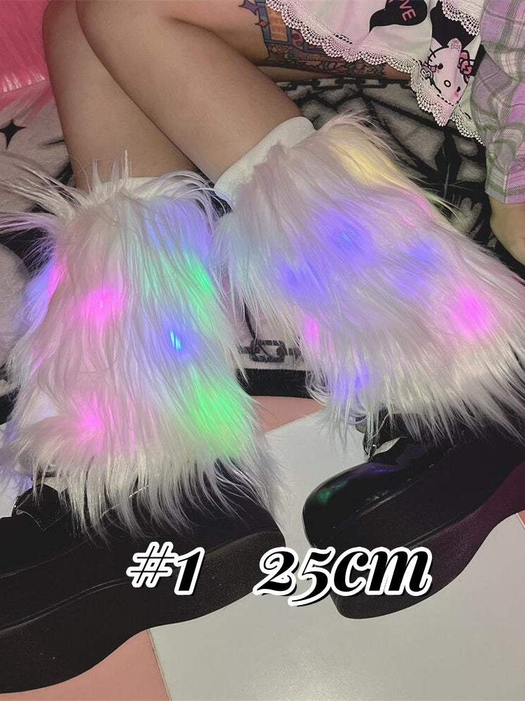 White 25CM/40CM Shaggy Leg Warmers with LED Lights