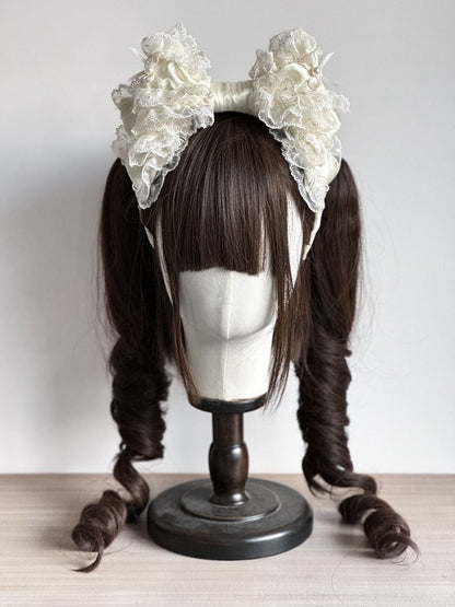 Beads Lolita Bow KC with Lace Sparkling Creamy - Large trimmed
