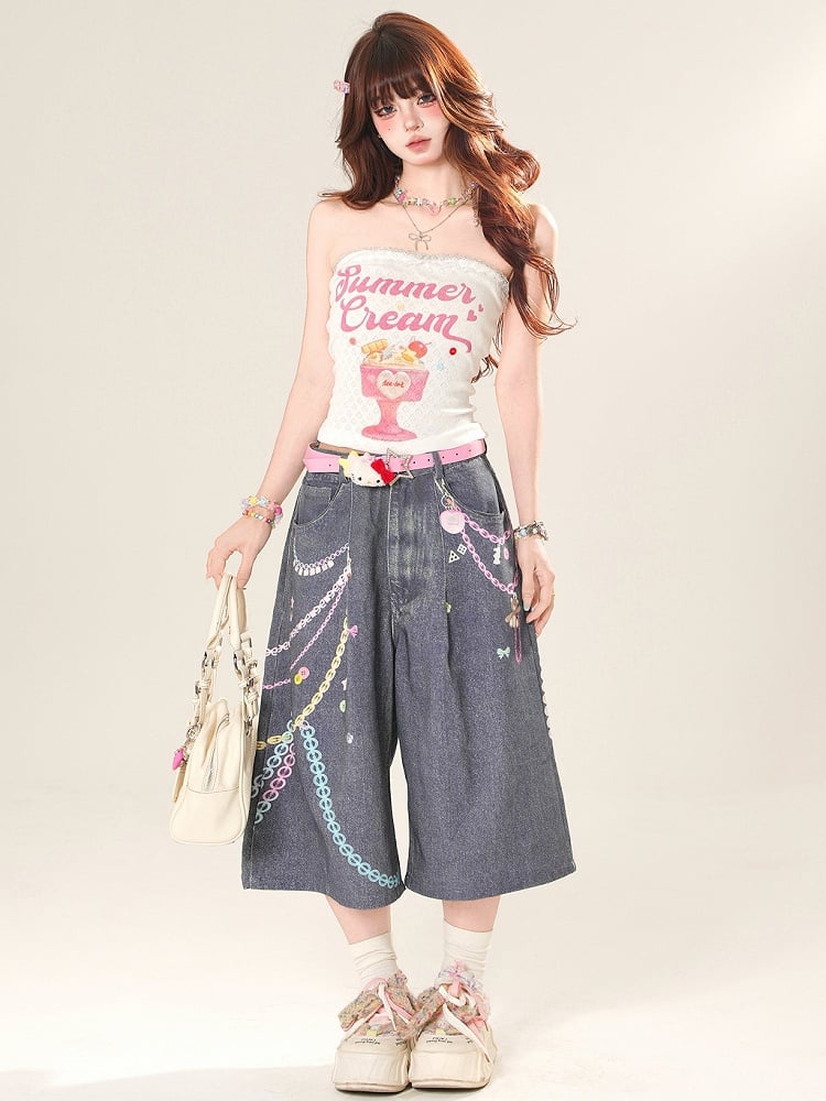 Cake Letter White/Pink Lace Tube And Glamorous Top Print Trim