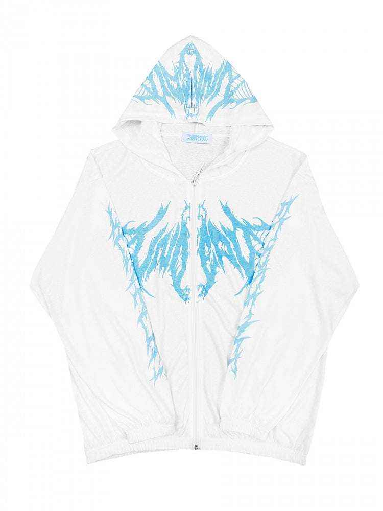 White Black Blue Sun-protective Y2K Hooded Jacket