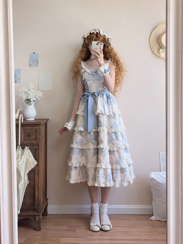 Print Hem Jumper Skirt Grapes Blue Lolita Detachable