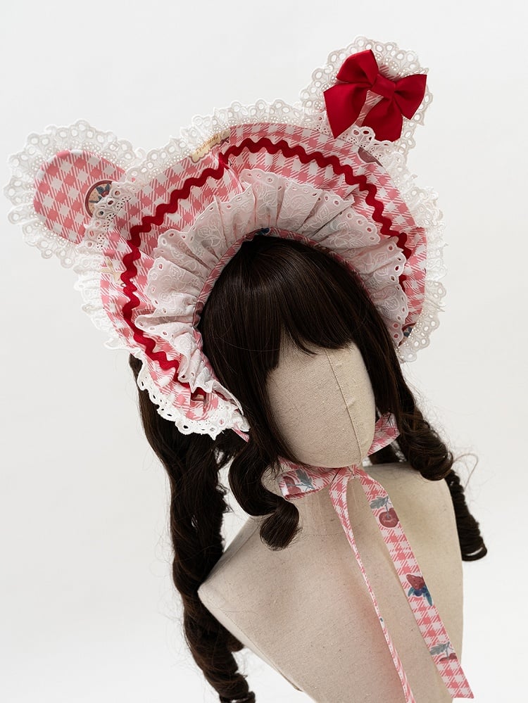 Pattern Bonnet Gingham Black Green Pink Red Ears / Bunny