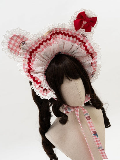 Pattern Bonnet Gingham Black Green Pink Red Ears / Bunny