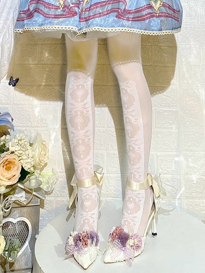 Gothic Lolita White/Black Over Knee Stockings