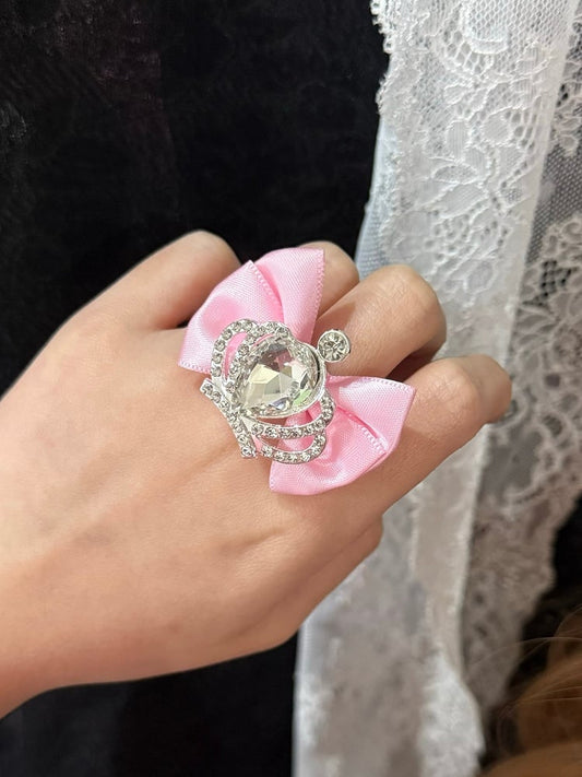 Rhinestone Ring Bowknot Crown Pink Decorated