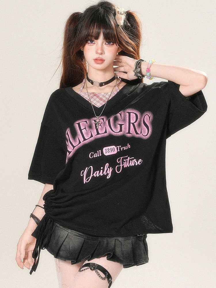 Two-pieces Halter Neck White/Black Faux Kawaii Daily T-shirt