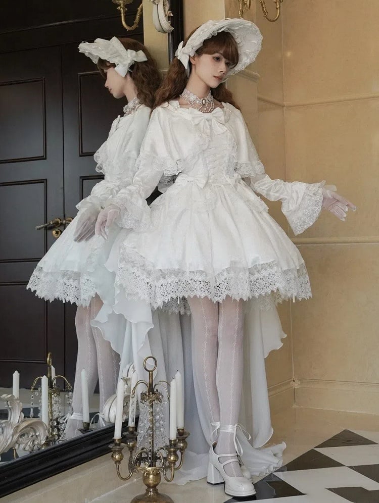 White Cape Design Shiro Dress Rosette Fabric Hanayome Lolita One Piece
