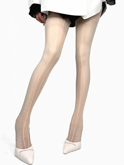 Tights White/Black/Brown/Gray Pattern Striped