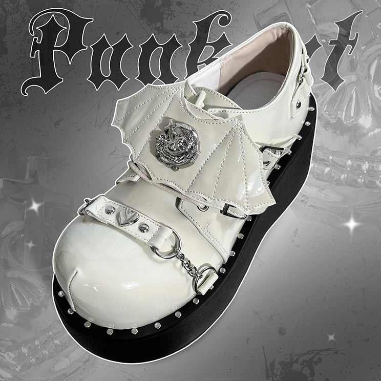 Goth Devil Wings Punk White Platforms Shoes