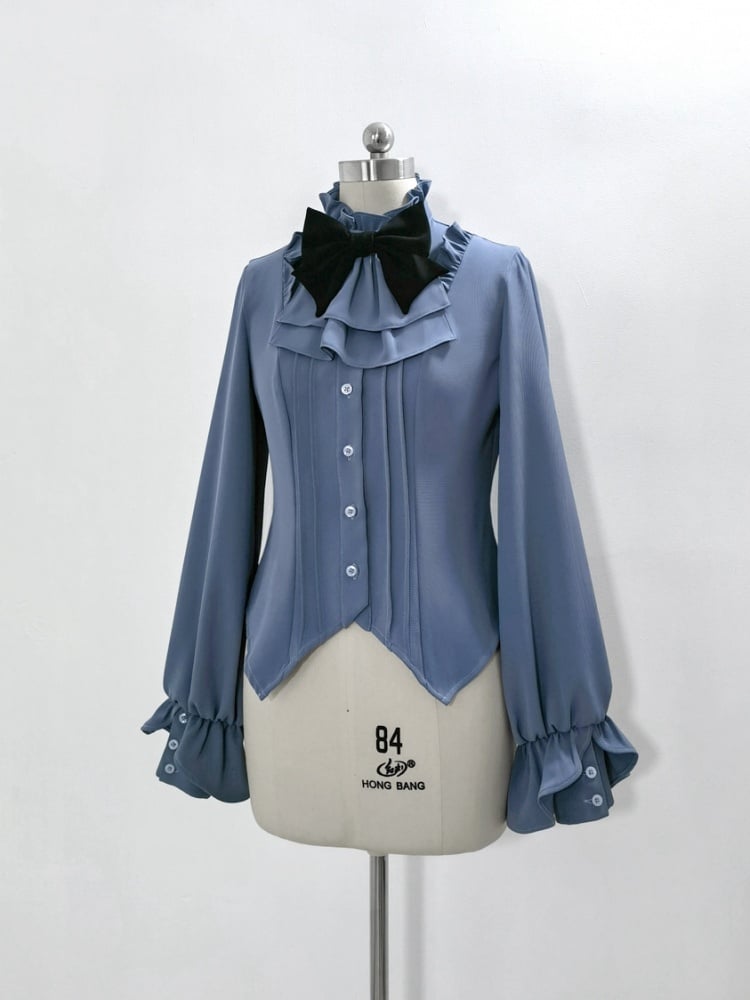 Blue Ouji Lolita Fashion Jabot Collar Prince Style Shirt