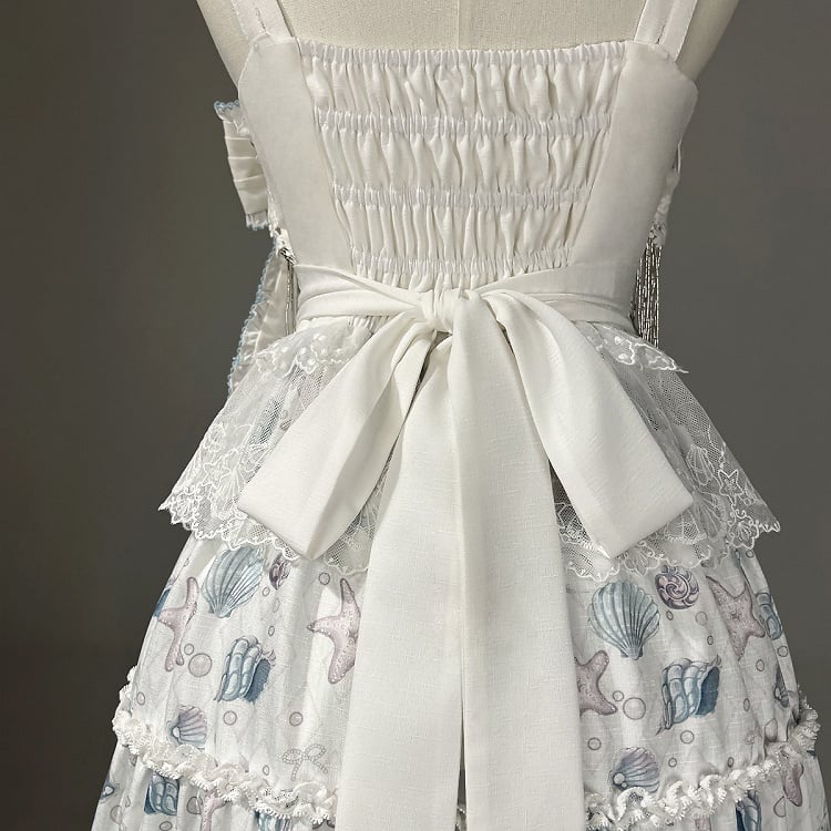 Blue Lolita White Sea Print Shell Dress and Starfish
