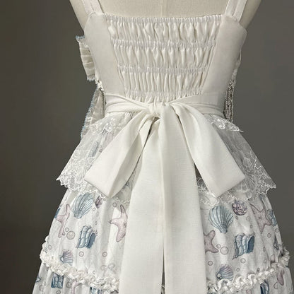 Blue Lolita White Sea Print Shell Dress and Starfish
