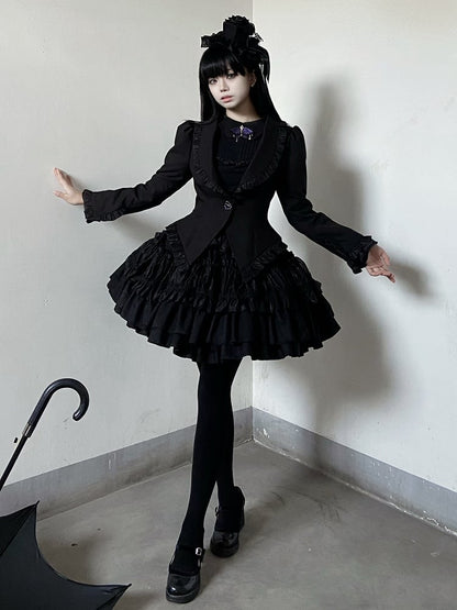 Blazer noir gothique lolita à ourlet en forme d'ailes de papillon
