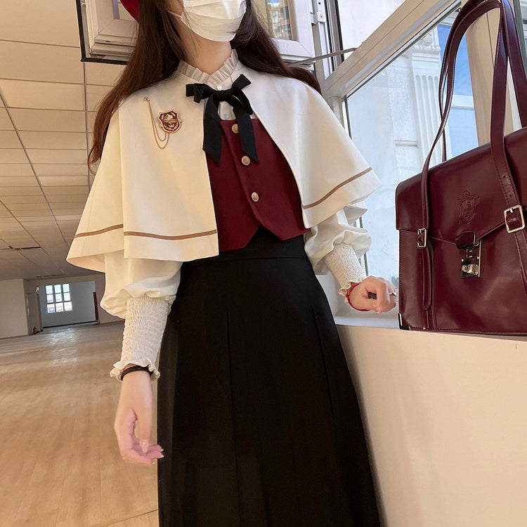 Elegant Waistcoat with Gold-tone Button Placket Red White /