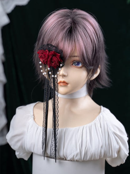 Black Color Length Highlight 35CM Short and Ouji Pink Wig Hair