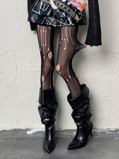 Black Gothic Cut-out Asymmetrical Tights