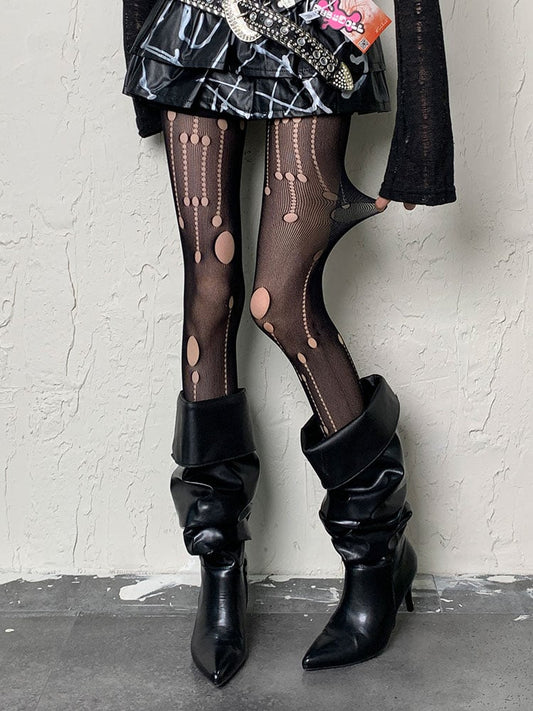 Black Gothic Cut-out Asymmetrical Tights
