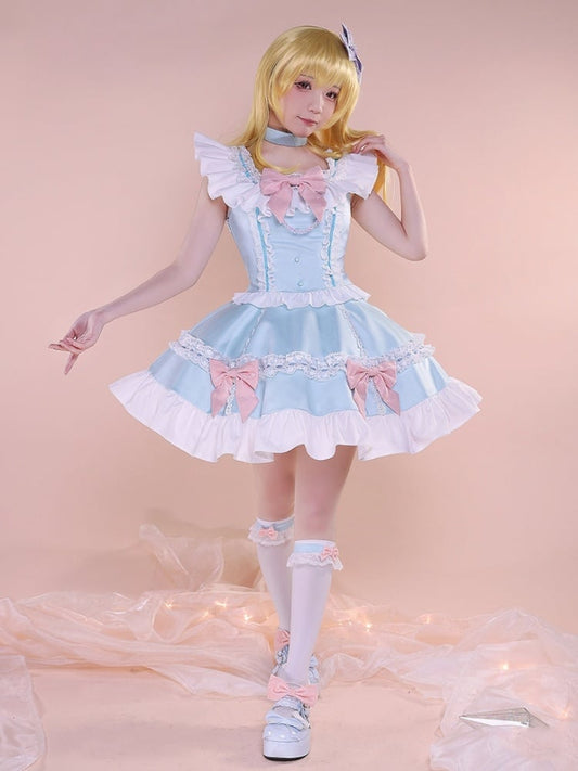 Blue and Pink Bowknots Top Skirt Cosplay Costume