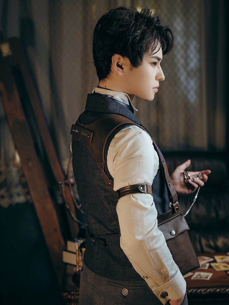 Plaid Dark Waistcoat Gray Steampunk