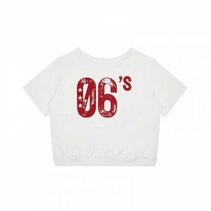 Vintage Number Print White Asymmetrical Neckline T-shirt