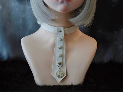 White Studded Pentagram-shaped Charm Tie Choker