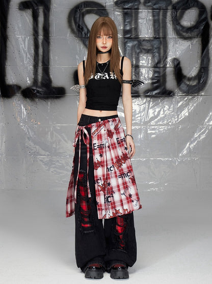 Black Print Design Double Shoulder Straps Sleeveless Top