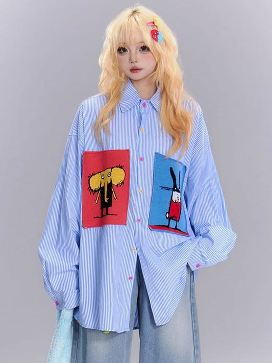 Chemise rayée bleue à motifs d'animaux de dessin animé